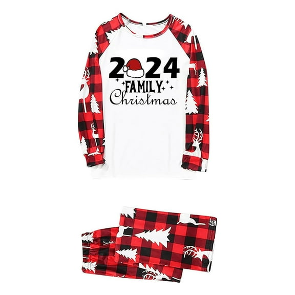Family Matching Pajama Set Christmas Long Sleeved T-Shirt Pants Homewear Pj Set (Mom's)