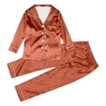 thumbnail image 1 of Family Matching Pajama Set Silk Long Sleeve Solid Shirt and Pants Loungewear (Kid's), 1 of 8