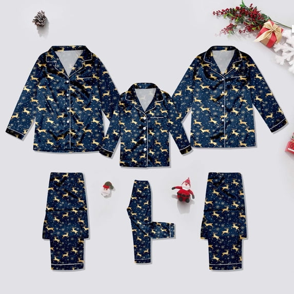 Family Matching Pajamas Christmas Satin Pjs Long Sleeve Button-Down Nightwear Funny Pajamas Christmas Pajamas for Kids