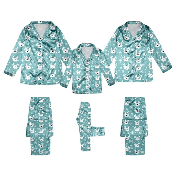 Family Matching Pajamas Christmas Silk Pjs Long Sleeve Cute Print Button down Holiday Nightwear Matching Pjs Mom and Daughter Women Matching Christmas Pajamas