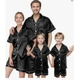 thumbnail image 1 of Family Matching Pajamas Contrast Trim Short Sleeve Lapel Tops and Shorts Set Family Satin Sleepwear, 1 of 7