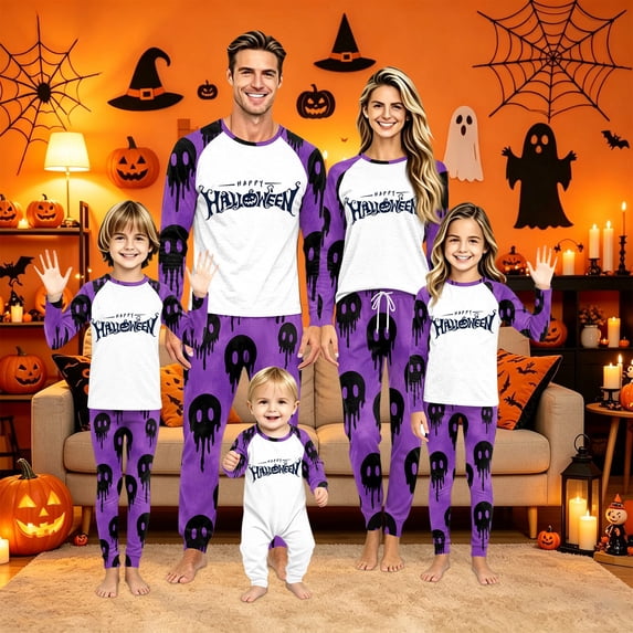 Family Matching Pajamas Halloween Party 2 Piece Sets Casual Pjs Family Jammies Long Sleeve Cute Funny Pumpkin Face Trendy Family Holiday Loungewear Men L