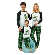 FANVEREKA Family Matching Pajamas Set, Christmas Tree Letter Print Round Neck Long Sleeve Tops+ Plaid Long Pants for Parents Kids