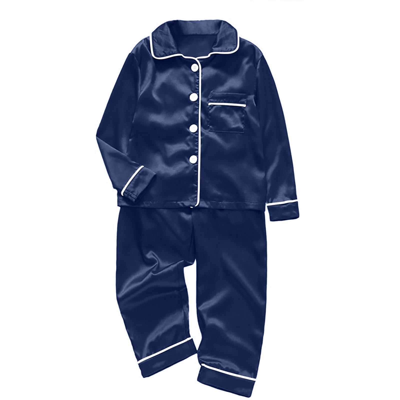 Family Matching Pajamas Set Silk Satin Button Down Sleepwear Long ...