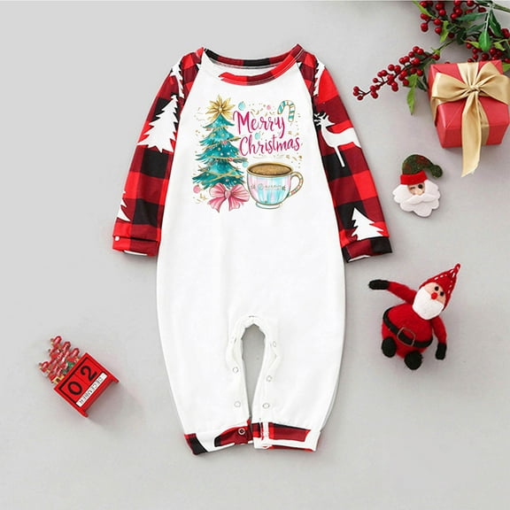 Family Matching Pajamas Sets Christmas Tree Printed Long Sleeve Crewneck Shirts and Holiday Pjs Plaid Long Pants Parent-Child Christmas Pajamas Set(Baby)