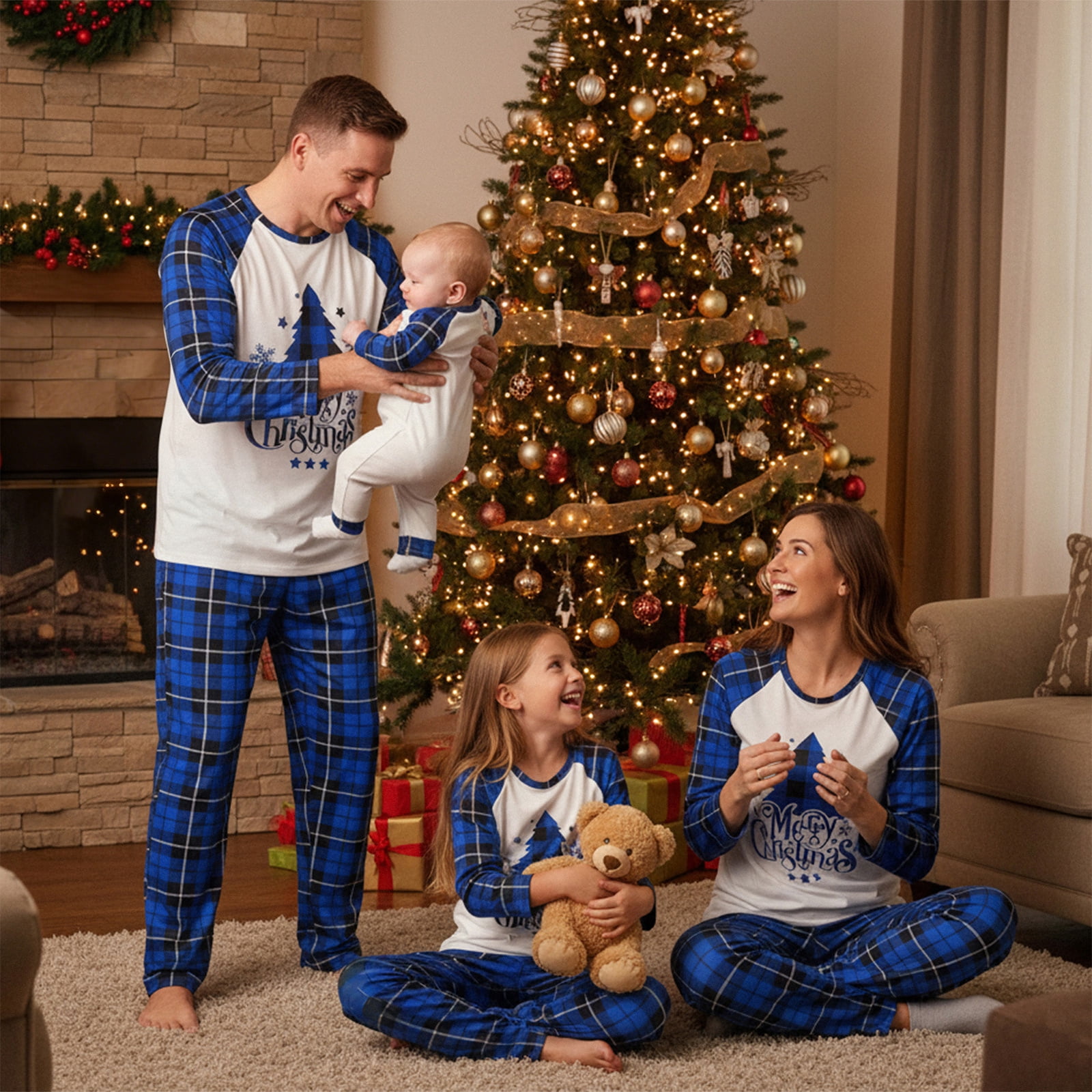 Family Matching Pajamas Sets Christmas Tree Printed Long Sleeve Tops ...