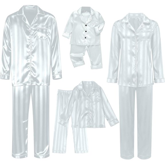 Family Matching Pajamas - Silk Matching Pajamas for Family Striped Button Down Shirt and Pants Silky Satin Xmas Pjs Sets Holiday Pajamas for Family Valentine's Day Gift