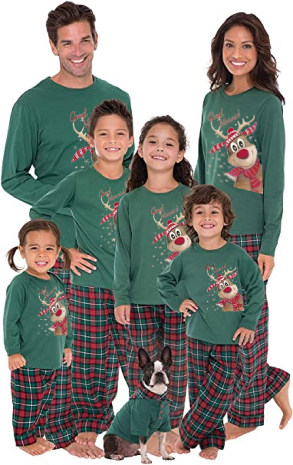 Family Matching Pajamas for Christmas, Green plaid elk printed Homewear  SetsDad Mom Kid Baby New 