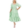 thumbnail image 1 of Family Matching Parent-Child Dress, Square Neck Plaid Pattern Tie-Up Ruffled Dress, 1 of 3