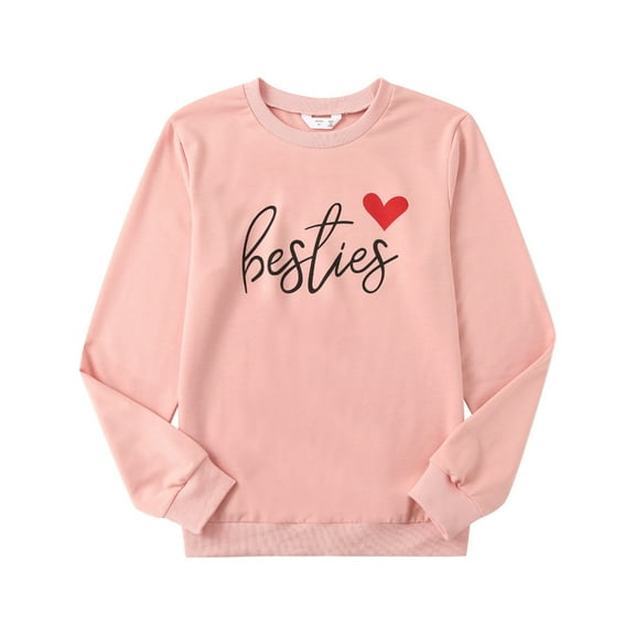 Family Matching Parent-Child Sweatshirt, Long Sleeve Hearts Print Tops, Round Collar Loose Fit Pullover