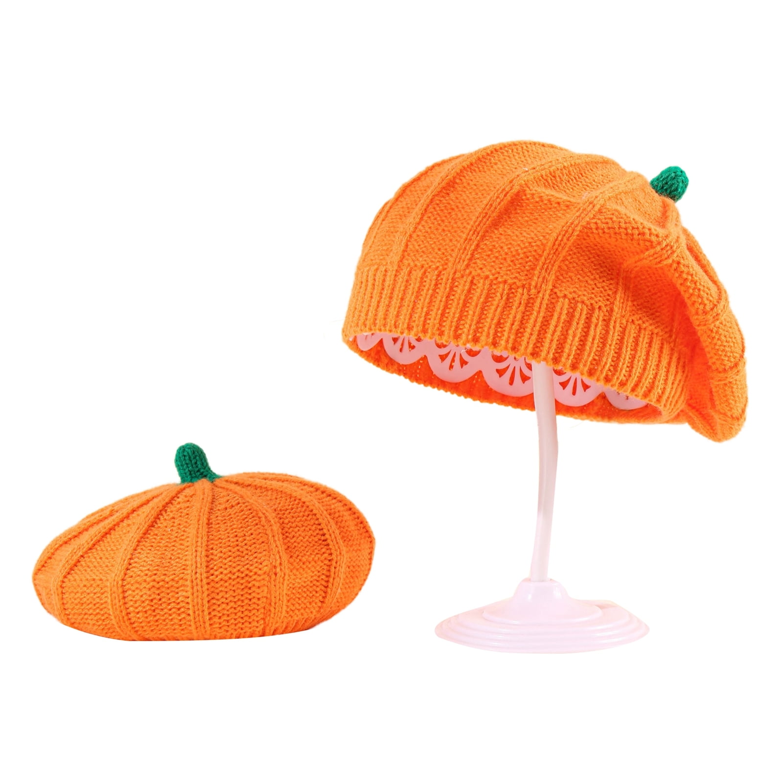 Women orange pumpkin knit Hat Knit French Beret Hat Cap Halloween Pumpkin Beret | Festive Wool Artist Hat  main image 2