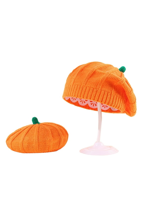 Family Matching Pumpkin Beret Hat Mommy and Me Beanie Knit Hat
