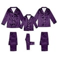 thumbnail image 1 of Family Matching Satin Silk Pajamas Set For Men Women Kids Long Sleeve Button Down 2 Piece Sleepwear Loungewear Couple Pjs,Nightwear For Christmas Halloween Birthday Gifts Kids #01Purple,120=5-6Y, 1 of 9