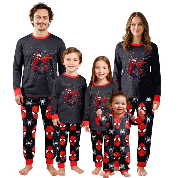 Family Matching Sleepwear Set, Superhero Printed Long Sleeve Pajamas for Christmas Party