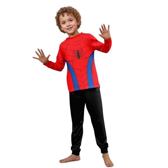 Family Matching Spider Set Superhero Graphic Long Sleeve Top and Pants Sleepwear Loungewear Outfit for Holiday Themed Party Homewear Costume