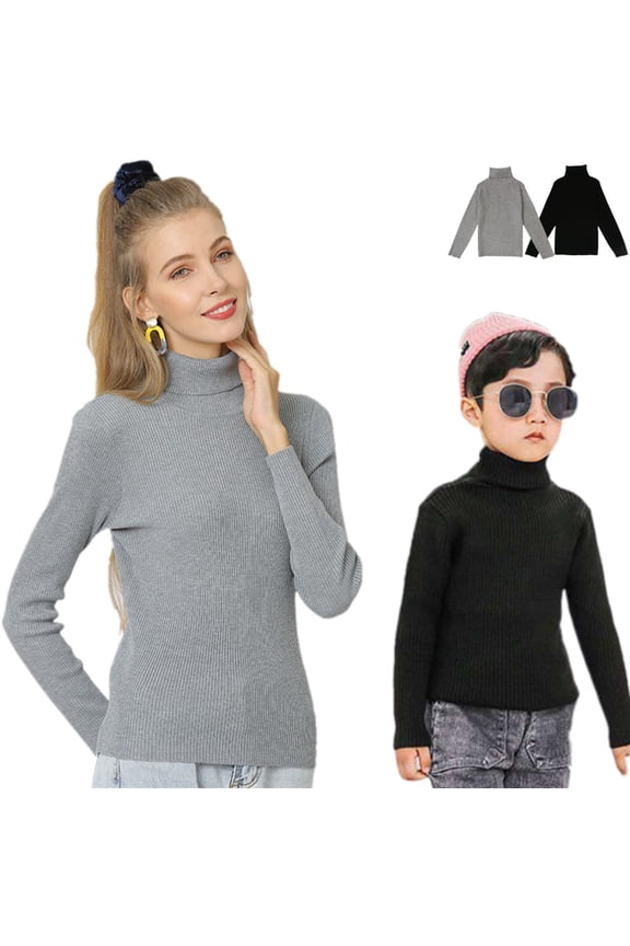 Family Matching Sweaters For Mom Kids, Toddlers Little Boys Girls Warm Turtleneck Sweater Solid Pullover Basic Tops, 1-7 Years