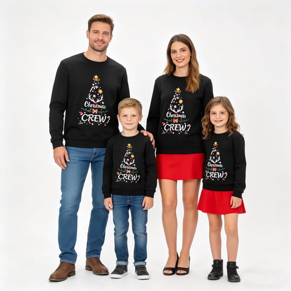 Family Matching Sweatshirt Christmas Tree Letter Print Long Sleeve Round Neck Casual Pullover Top
