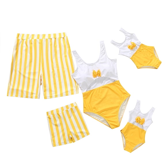 Family Matching Swimsuit Yellow Bikini Set for Women Girl Boy Men Swim Trunks Tropical Bathing Suit