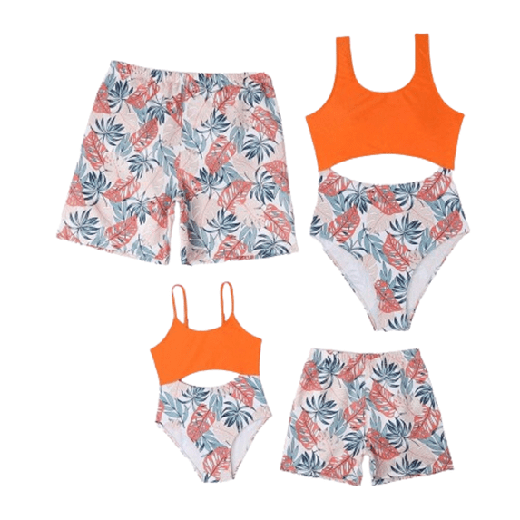Family Matching Swimsuits Floral Mommy and Me Tummy Control Bikini Set Dad Son Swim Trunks Swimwear