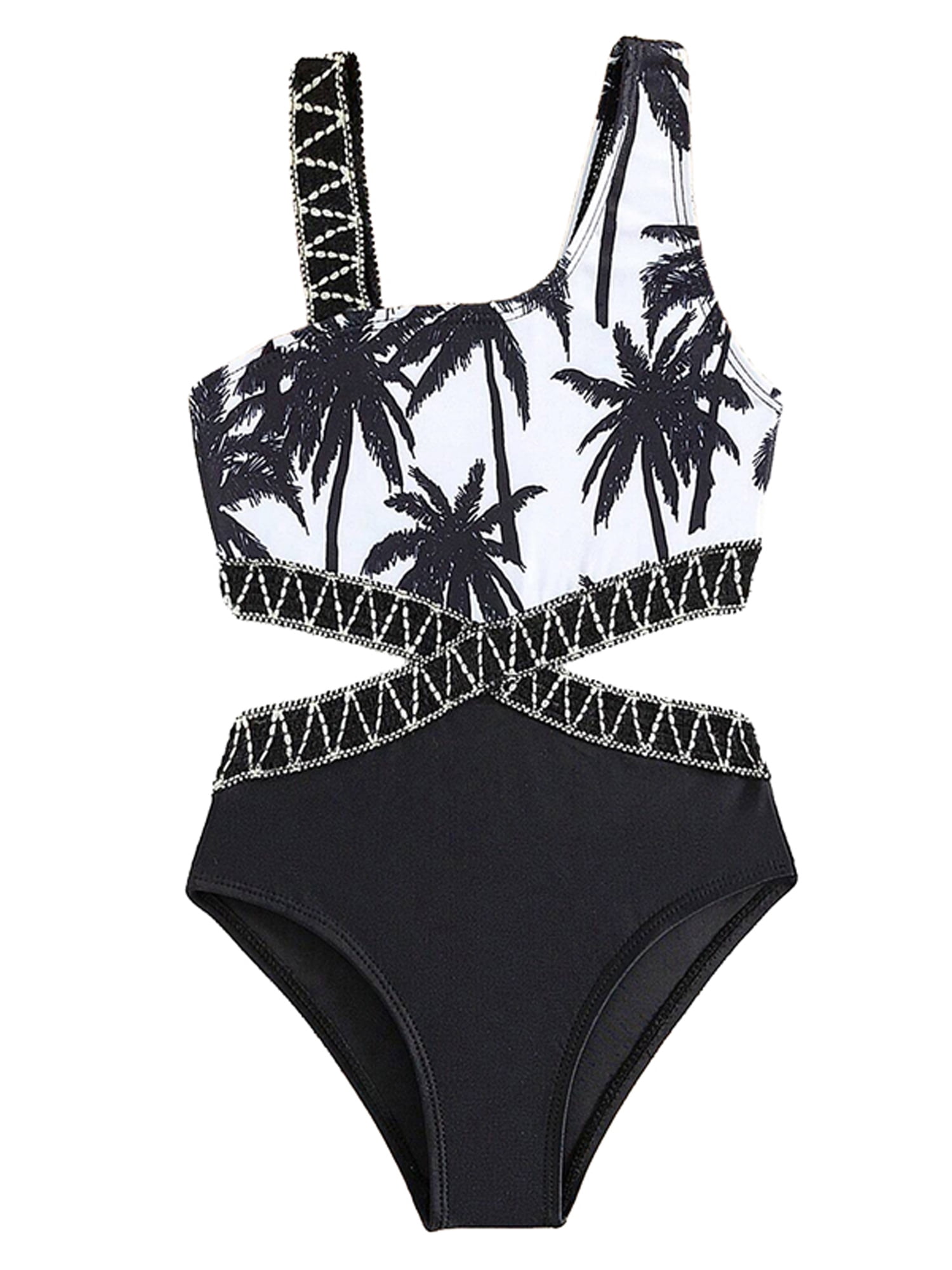 Family Matching Swimsuits Palm Tree Print One Piece Bathing Suits ...