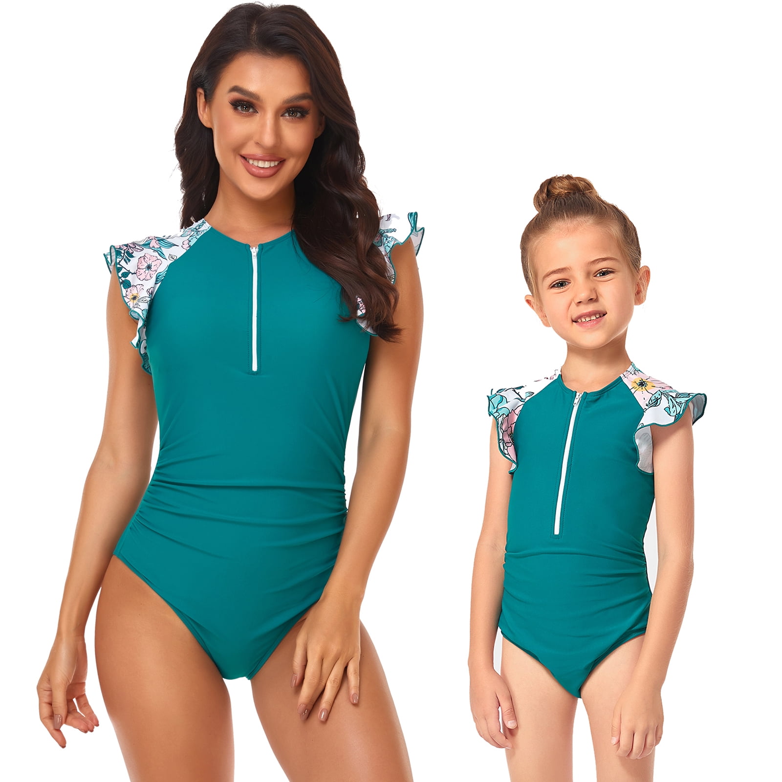 Family Matching Swimsuits for Mom and Daughter One Piece Ruffles Bathing Suit Girls Bikini