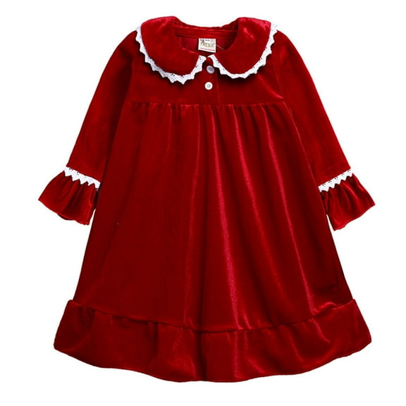 Family Matching Todder Girls Christmas Velvet Nightgown Button Down Pajama Dress