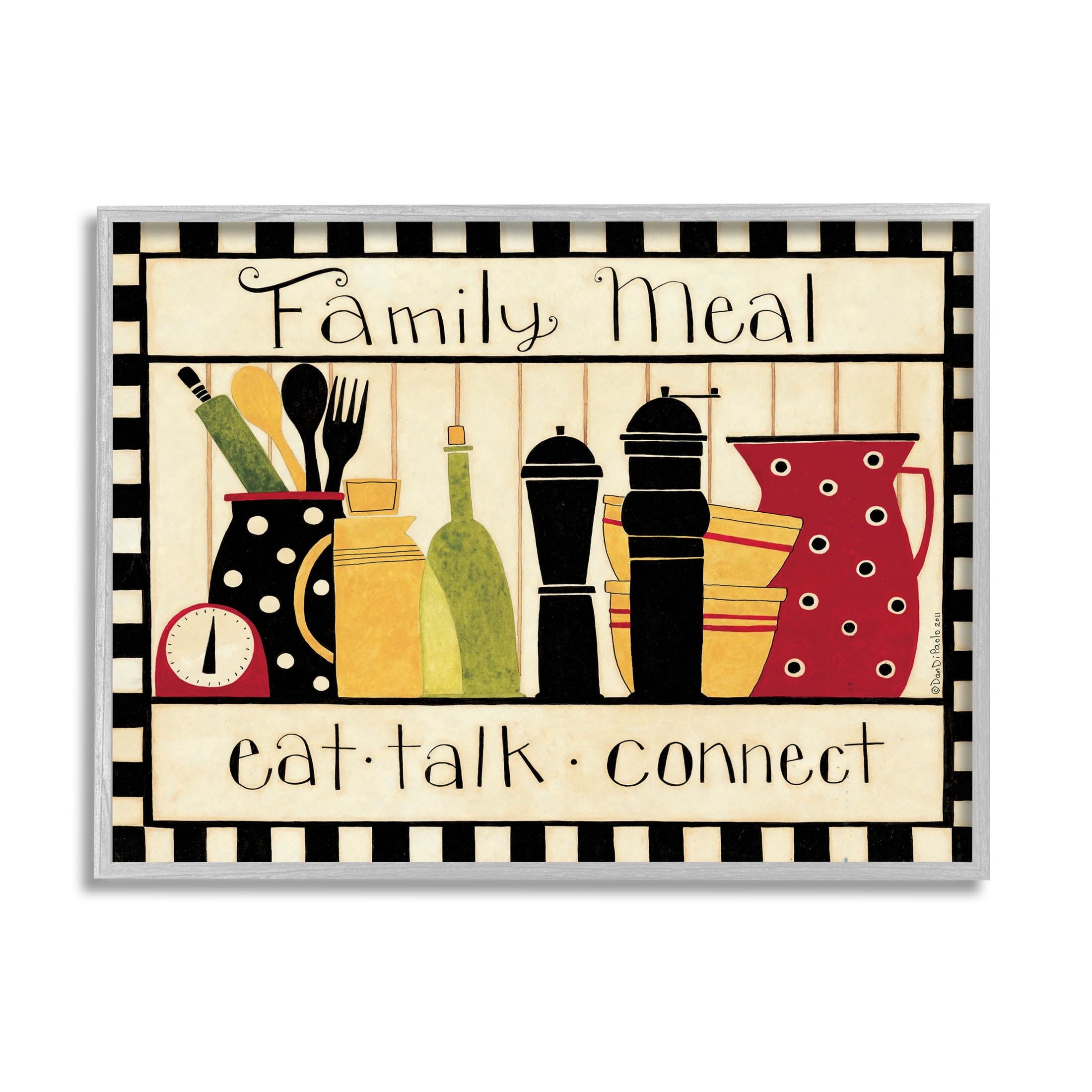 Family Meal Vintage Kitchen Utensils Food & Beverage Graphic Art Gray Framed Art Print Wall Art