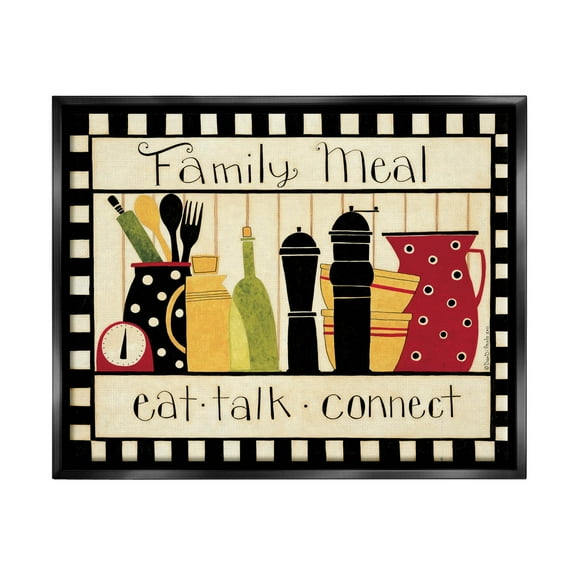 Family Meal Vintage Kitchen Utensils Food & Beverage Graphic Art Jet Black Framed Art Print Wall Art