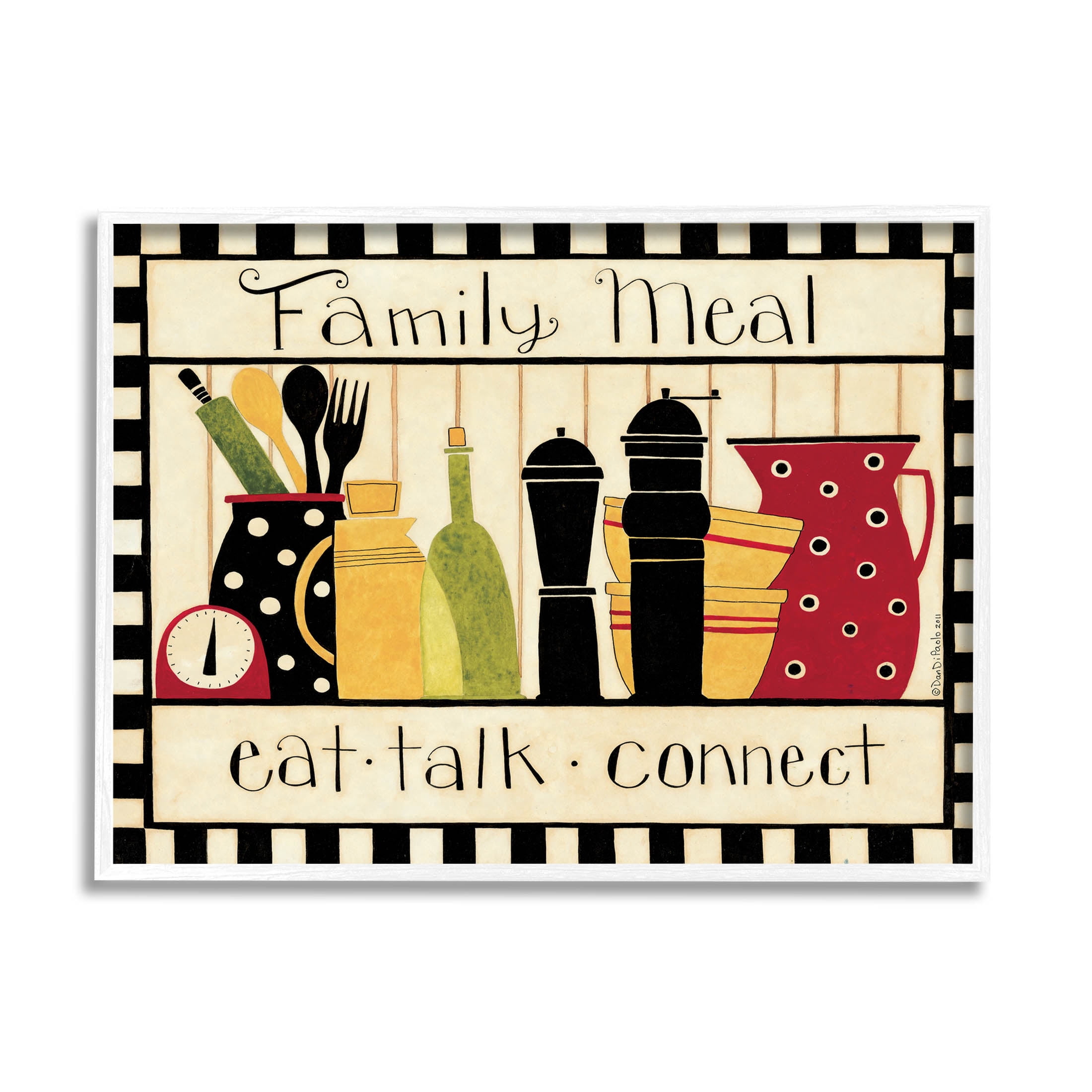 Family Meal Vintage Kitchen Utensils Food & Beverage Graphic Art White Framed Art Print Wall Art