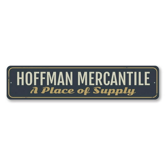 Family Mercantile Sign, Place of Supply Company Store Sign, Custom Family Name Kitchen Aluminum Decor - 4x18 inches