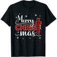 thumbnail image 1 of Family Merry Christmas Christian Cross Buffalo Plaid Pajamas T-Shirt, 1 of 3
