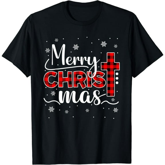 Family Merry Christmas Christian Cross Buffalo Plaid Pajamas T-Shirt