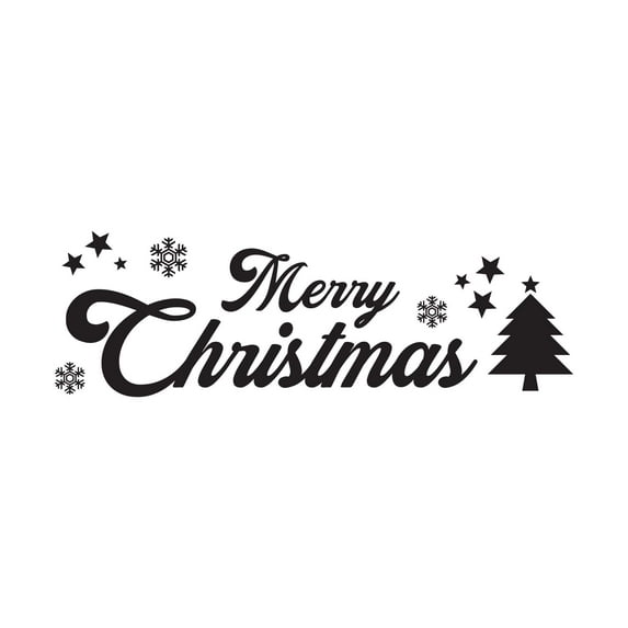 Family Merry Christmas Uplifting Sign Wall Decal Decoration Christmas Décor Little Stars Holiday Snow Flakes Lasts Years and Easily Removable - Size: 30 In(W) x 9 In(H)