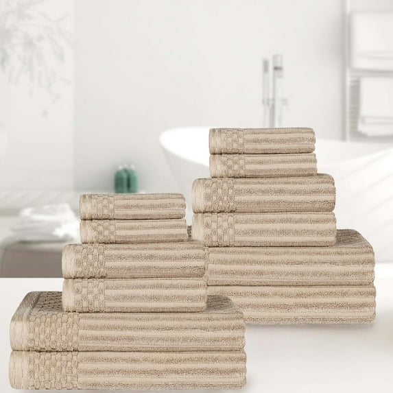 Family Modern Cotton 12-Piece Towel Set, Ivory by Blue Nile Mills