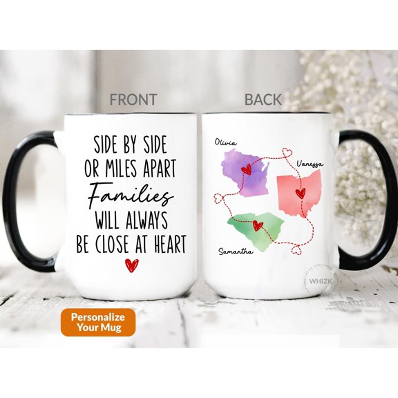 Family Mug State To State Gifts Personalized Side By Side Or Miles Apart Family Cup Long D