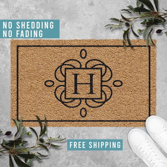 Family Name Initial Monogram Doormat, Personalized Welcome Mat, Housewarming Gift, Weatherproof PVC Curly Mat