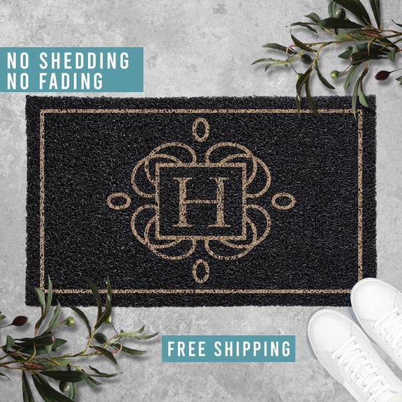 Family Name Initial Monogram Doormat, Personalized Welcome Mat, Housewarming Gift, Weatherproof PVC Curly Mat