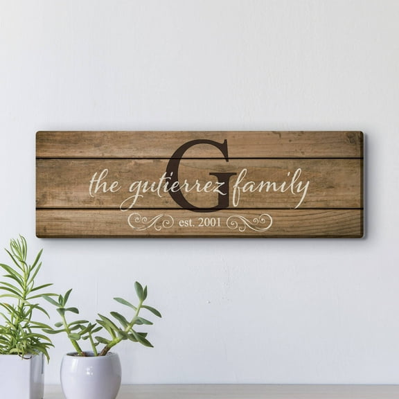 Family Name and Initial 6" x 18" or 9" x 27" Personalized Canvas