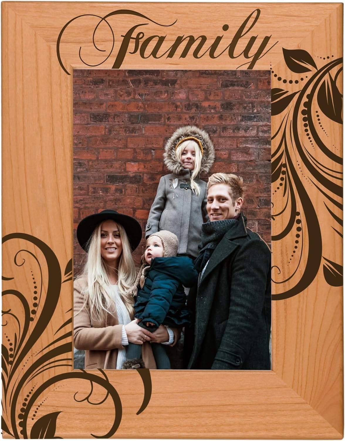 Family Natural Wood Engaved Picture Frame (5x7 Vertical)