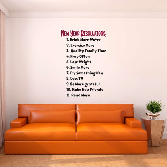 Family New year Resolutions Inspirational Quotes & Sayings Wall Decal Decoration Smile More ,Drink More Water Be grateful Quote Lasts Years and Easily Removable - Size: 6 In(W) x 10 In(H)