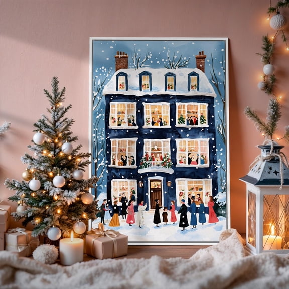 Family Night Poster Festive Cottage Wall Art Cozy Atmosphere Posterdecor Ready To Hang, Unframed Poster Size 8x12