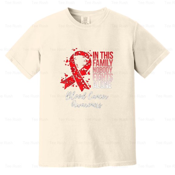 Family Nobody Fights Alone Cancer Gift, Red Ribbon, Support, Hope, Comfort Color T-Shirt Unisex, up to 4XL