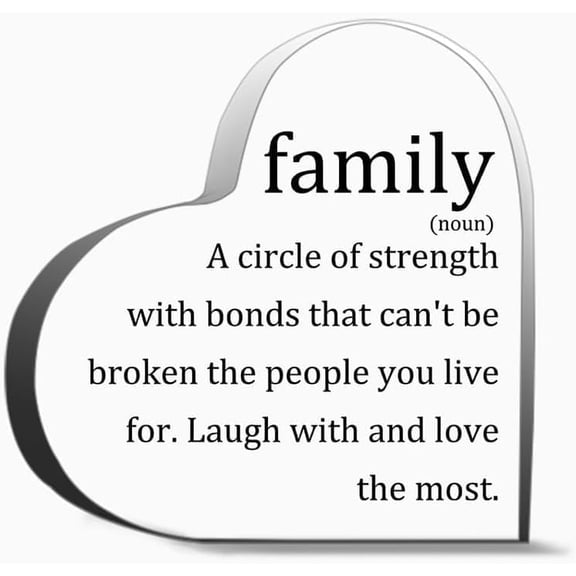 Family Noun Quote Acrylic Heart Sign 6"X6"Inch, Rustic Desk Decor, Thank You Decoration Gift