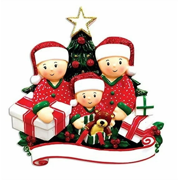 Family Of 3 Christmas Ornament Opening Presents Under The Tree Gift Holiday