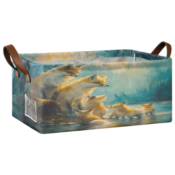 Family Of Foxes Open Home Storage Bins Foldable Metal Frame Shelf Baskets 16.9x11.4x7.7in Water-Resistant