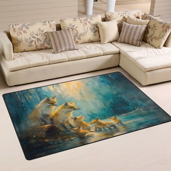 Family Of Foxes Soft Polyester Area Rug 60''x39'', Non Slip, Memory Foam, Water Absorbent