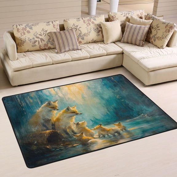 Family Of Foxes Soft Polyester Area Rug 72''x48'', Non Slip, Memory Foam, Water Absorbent