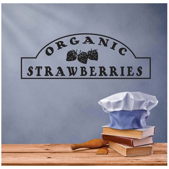 Family Organic Strawberries Cute Home Wall Decal Decoration Organic Strawberries Typography in Cute Frame Lasts Years and Easily Removable - Size: 4 In(W) x 10 In(H)