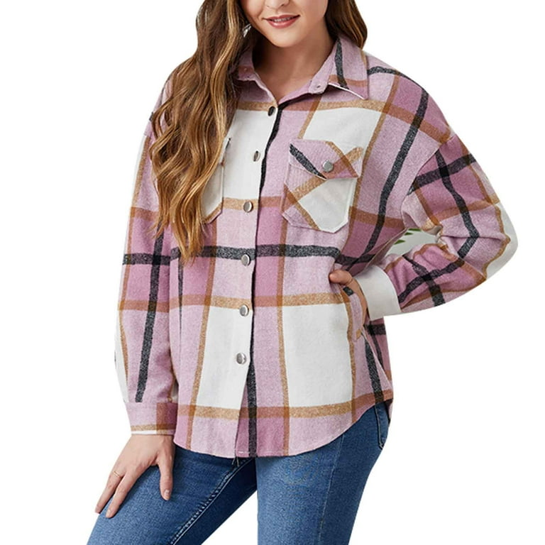 Ca Black of Friday Women's Long Sleeve Plaid Shirts Pocket Turn-Down  Collar Button Fall Tops Casual Loose Work Blouse Office Wear What is