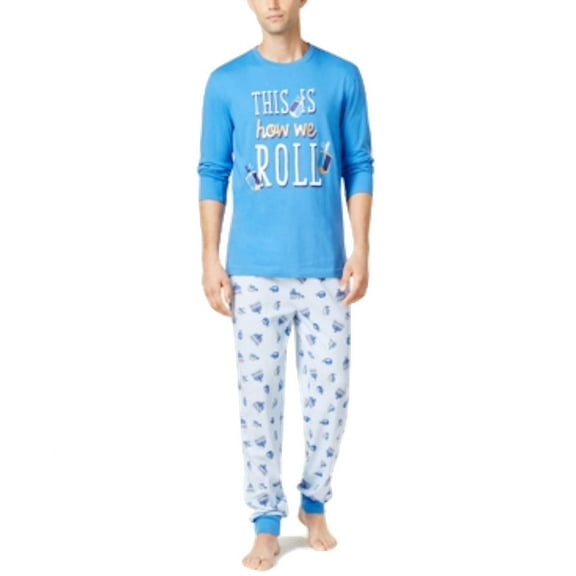 Family PJs Mens 2-Pc Pajama Set Hanukkah Dreidel Blue Size X-Large